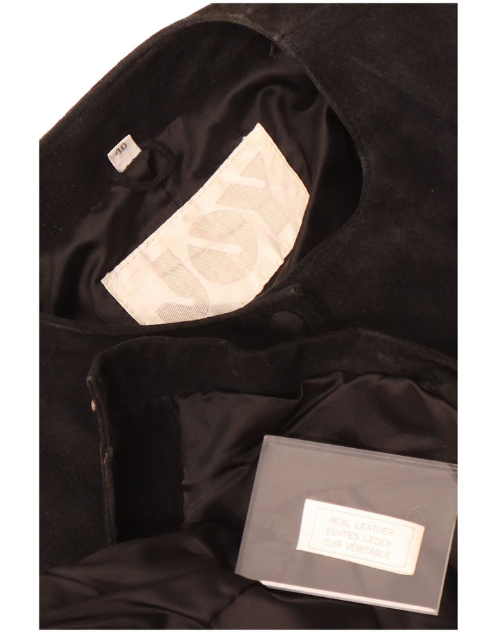 Joy Womens Crop Suede Jacket EU 40 Medium Black Leather