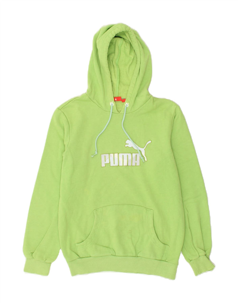 PUMA Womens Graphic Hoodie Jumper UK 12 Medium Green Cotton | Vintage Puma | Thrift | Second-Hand Puma | Used Clothing | Messina Hembry 