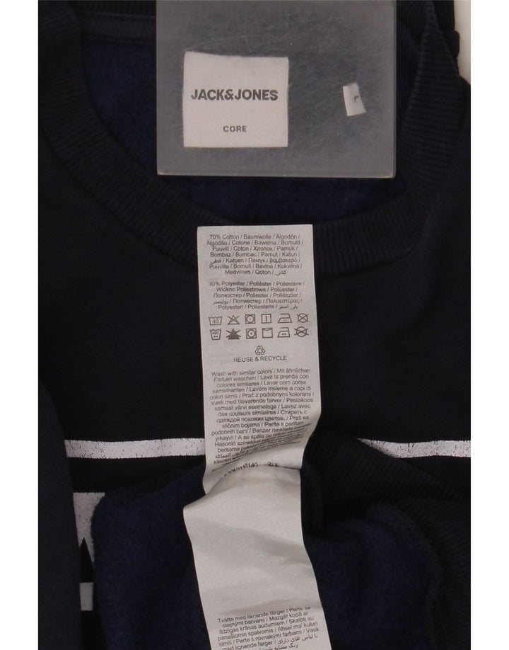 Jack & Jones Mens Graphic Sweatshirt Jumper Large Navy Blue Cotton