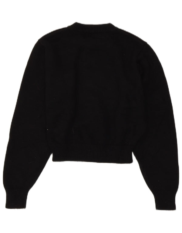 ZARA Womens Crop Crew Neck Jumper Sweater UK 10 Small Black Viscose