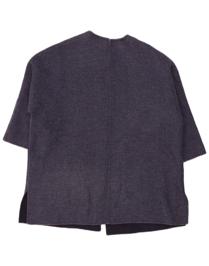 ZARA Womens Oversized 3/4 Sleeve Overcoat UK 10 Small Navy Blue Wool