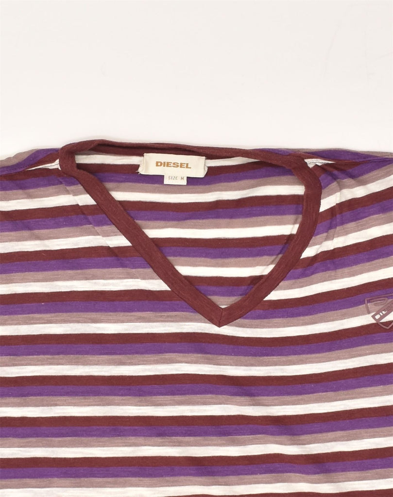 DIESEL Womens Loose Fit T-Shirt Top UK 14 Medium Purple Striped Cotton | Vintage Diesel | Thrift | Second-Hand Diesel | Used Clothing | Messina Hembry 