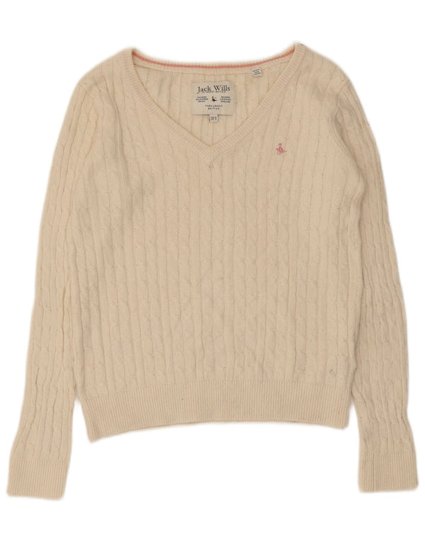 Jack Wills Womens V-Neck Jumper Sweater UK 10 Small Beige Cotton
