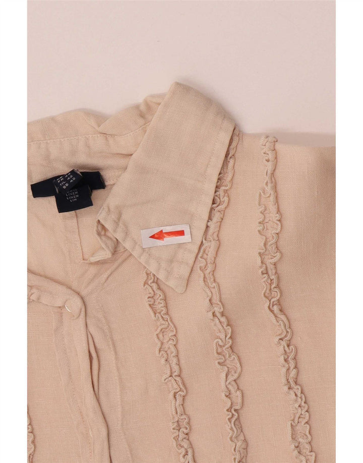 Gant Womens Ruffle Front Shirt UK 16 Large Beige Linen