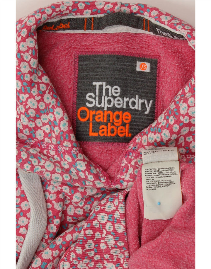 SUPERDRY Womens Hoodie Jumper UK 6 XS Pink Floral Cotton