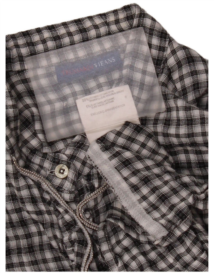 Trussardi Jeans Womens Ruffle Front Shirt UK 14 Large Black Check Cotton
