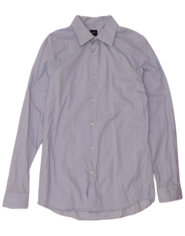 Hugo Boss Mens Slim Fit Shirt Size 38 15 Medium Blue Cotton