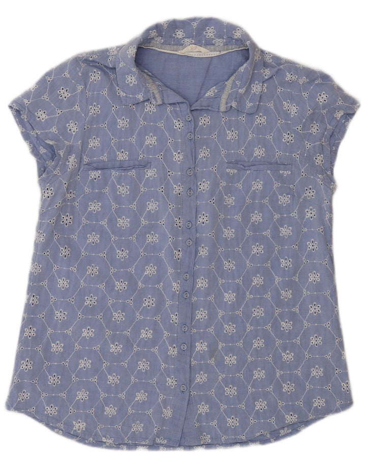 White Stuff Womens Short Sleeve Shirt UK 12 Medium Blue Floral Cotton