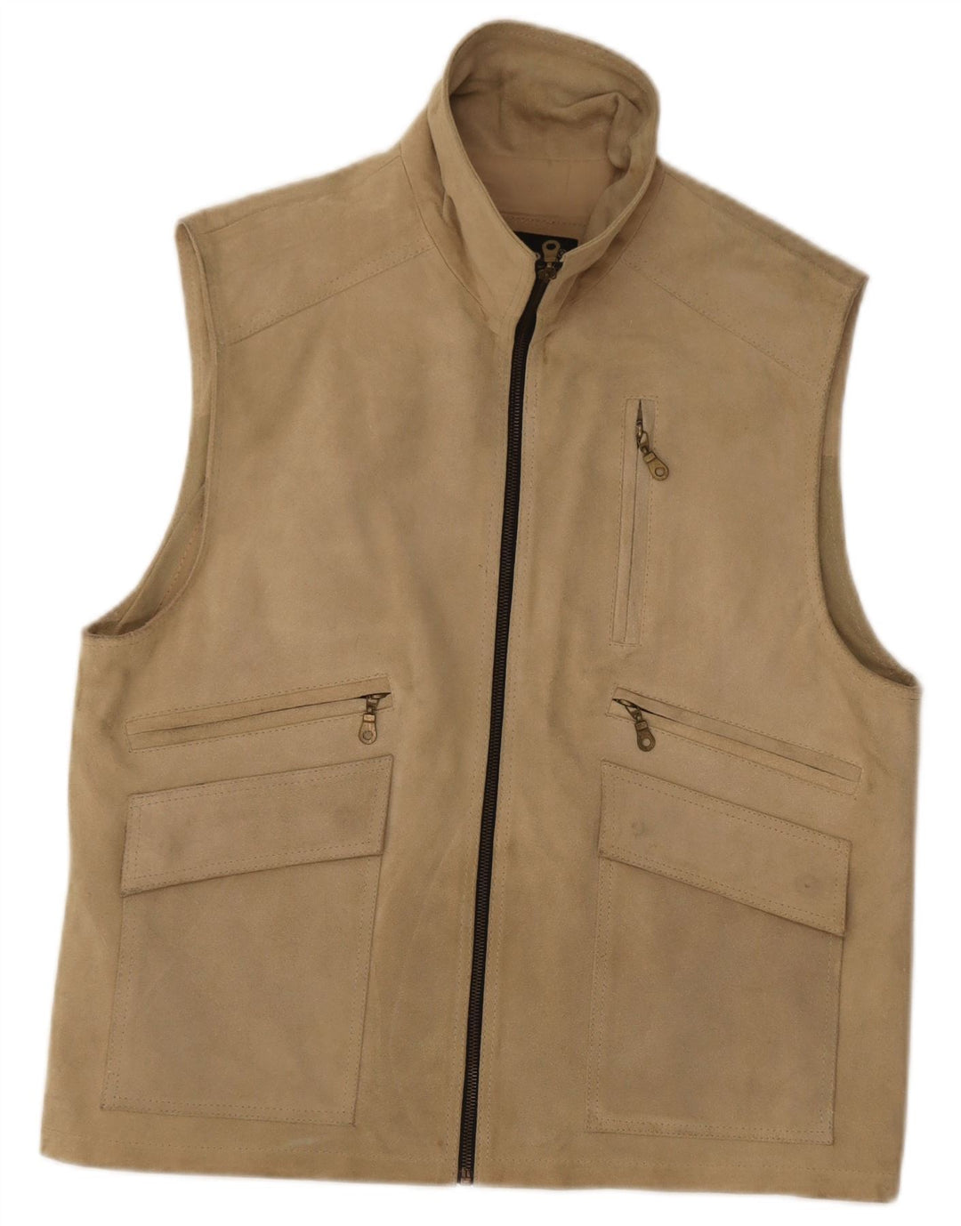 Vintage Mens Suede Gilet UK 38 Medium Beige Leather