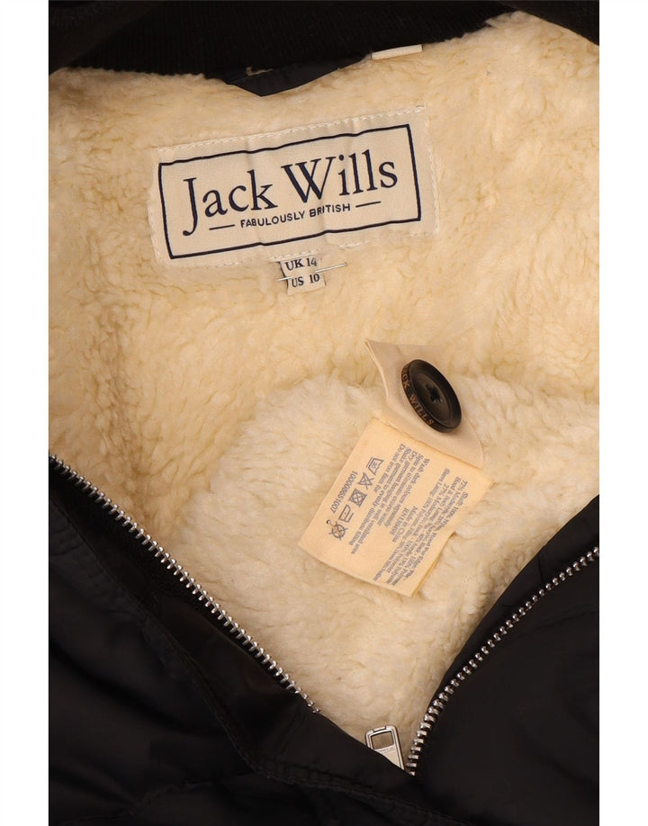 JACK WILLS Womens Hooded Padded Jacket UK 14 Large  Black Nylon