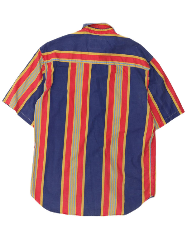 Vintage Mens Short Sleeve Shirt Large Multicoloured Striped Cotton