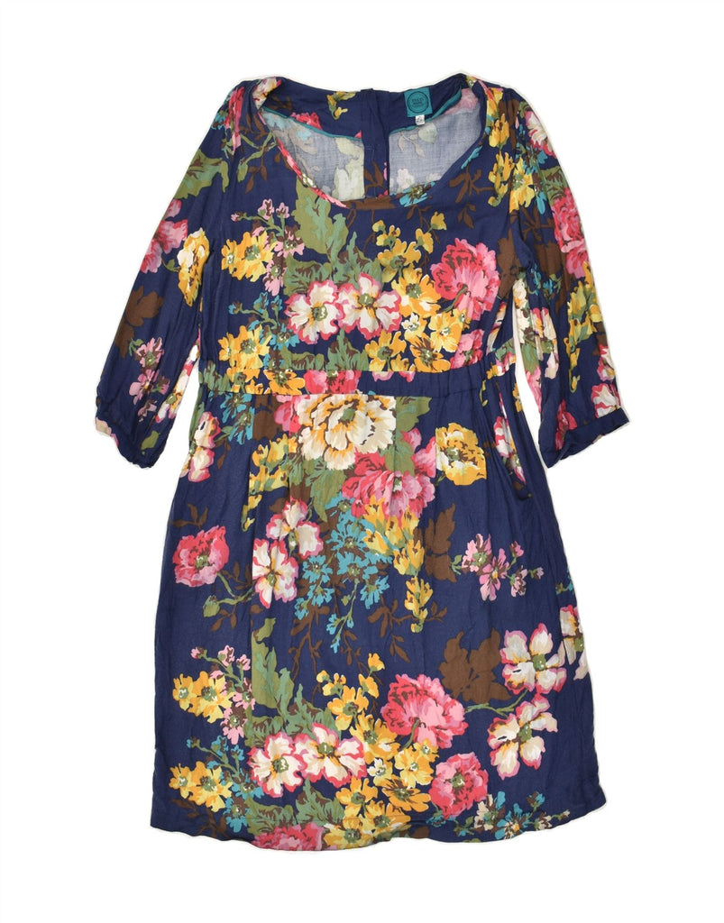 JOULES Womens Long Sleeve Basic Dress UK 14 Large Navy Blue Floral Viscose | Vintage Joules | Thrift | Second-Hand Joules | Used Clothing | Messina Hembry 