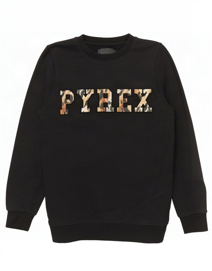 Pyrex Womens Graphic Sweatshirt Jumper UK 6 XS Black Cotton