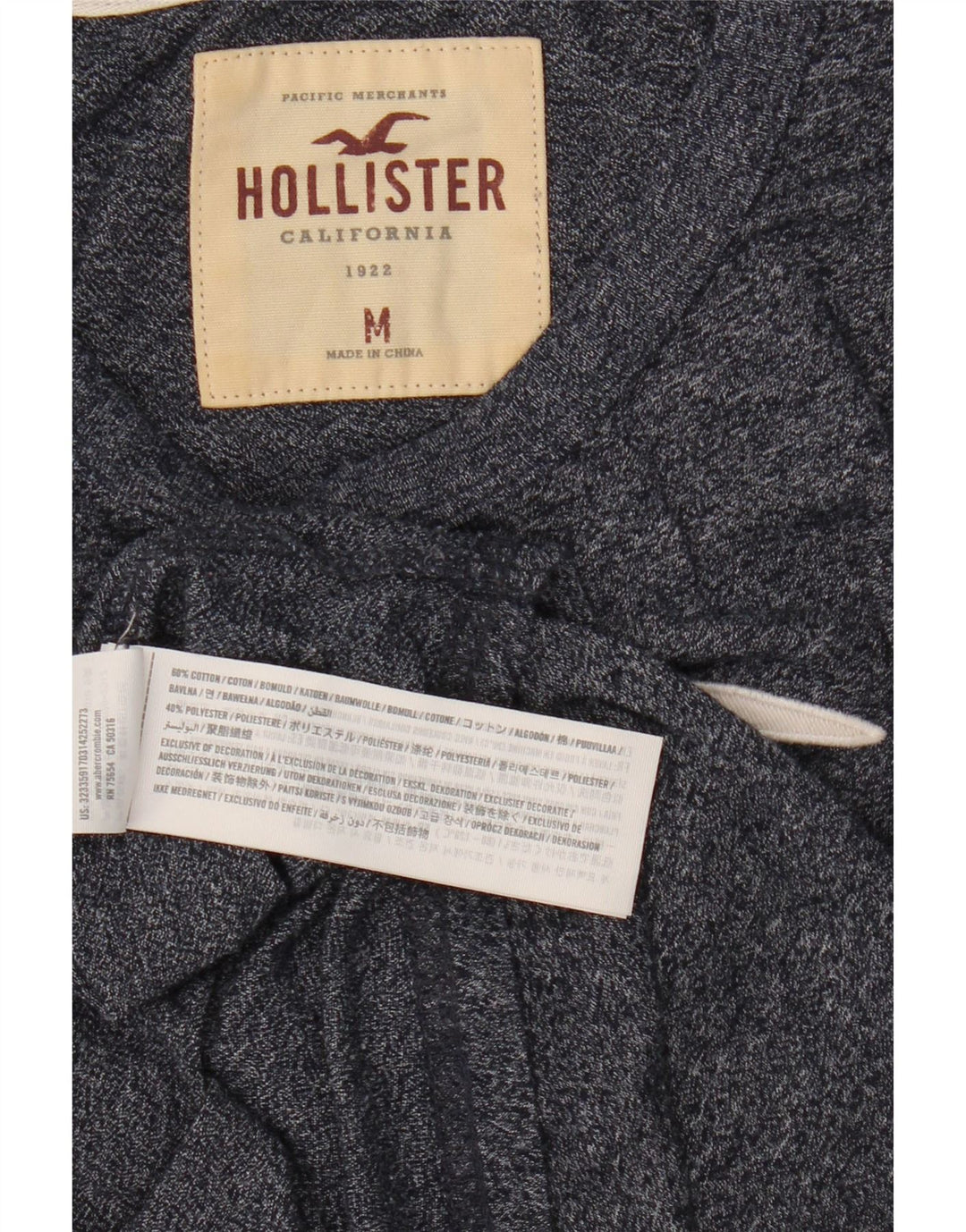Hollister Mens Graphic Top Long Sleeve Medium Navy Blue Flecked Cotton