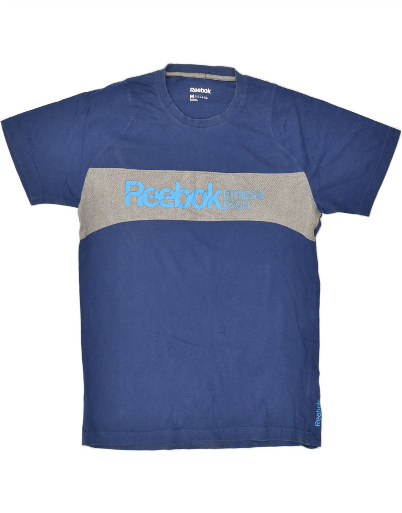 REEBOK Mens Graphic T-Shirt Top Medium Blue Colourblock Cotton | Vintage Reebok | Thrift | Second-Hand Reebok | Used Clothing | Messina Hembry 