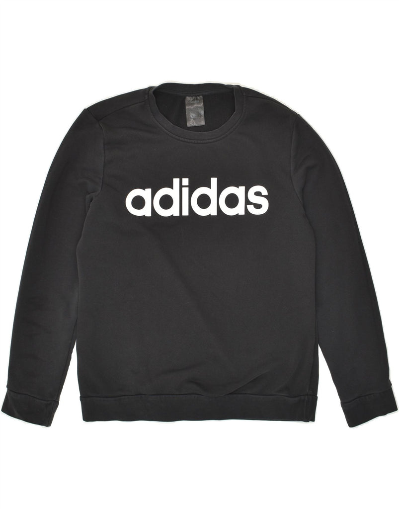 ADIDAS Womens Graphic Sweatshirt Jumper UK 14/16 Large Black Cotton | Vintage Adidas | Thrift | Second-Hand Adidas | Used Clothing | Messina Hembry 