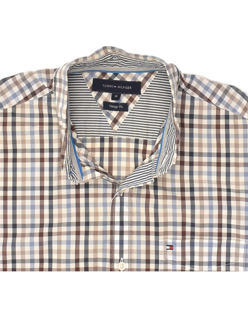 TOMMY HILFIGER Mens Vintage Fit Shirt Medium Beige Check Cotton | Vintage Tommy Hilfiger | Thrift | Second-Hand Tommy Hilfiger | Used Clothing | Messina Hembry 