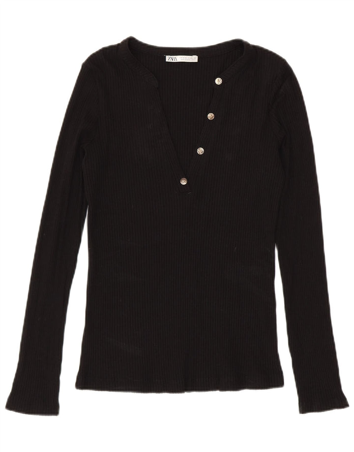 Zara Womens Top Long Sleeve UK 12 Medium Black Modal
