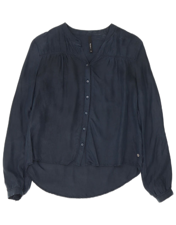 PEPE Jeans Womens Oversized Shirt Blouse UK 6 XS Navy Blue Silk