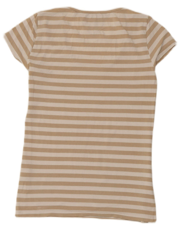 Tommy Hilfiger Womens T-Shirt Top UK 12 Medium Beige Striped Cotton