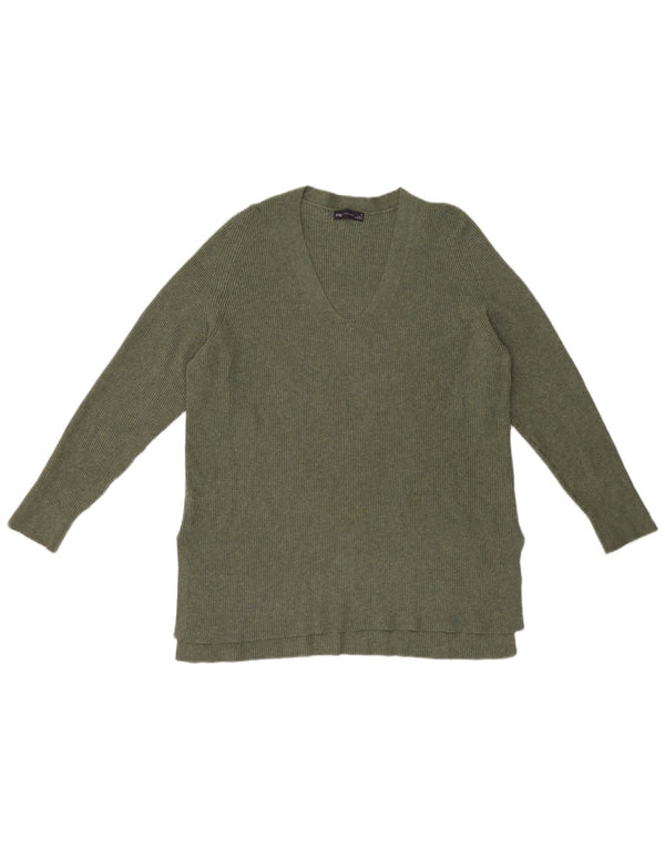 Marks & Spencer Womens V-Neck Jumper Sweater UK 16 Large Green Polyester