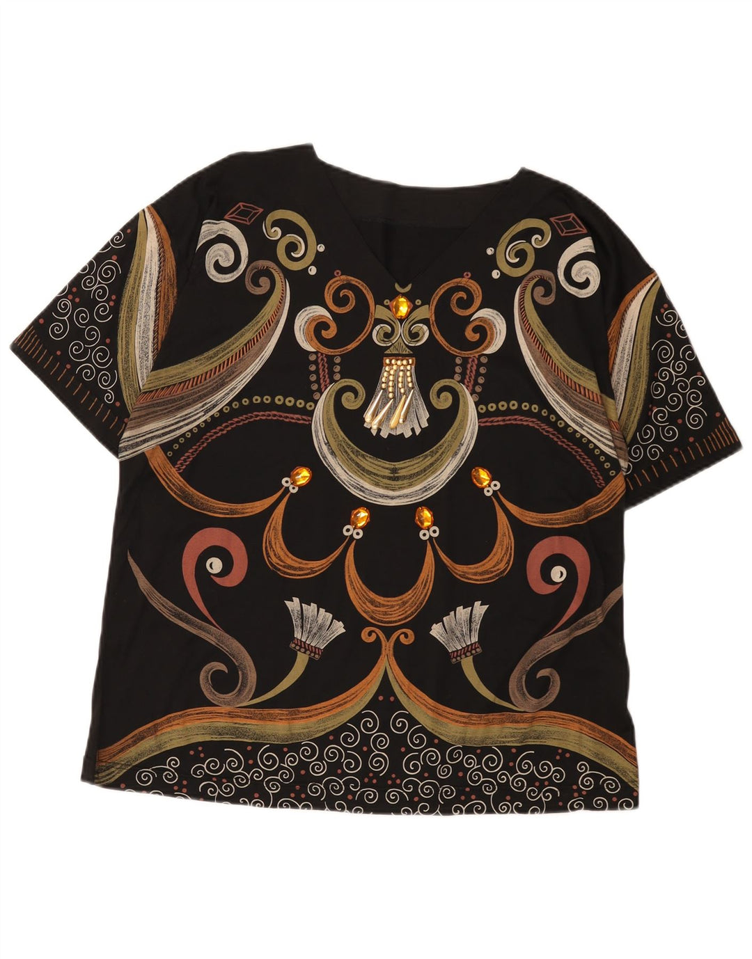 Vintage Womens Abstract Pattern Graphic T-Shirt Top UK 16 Large Black
