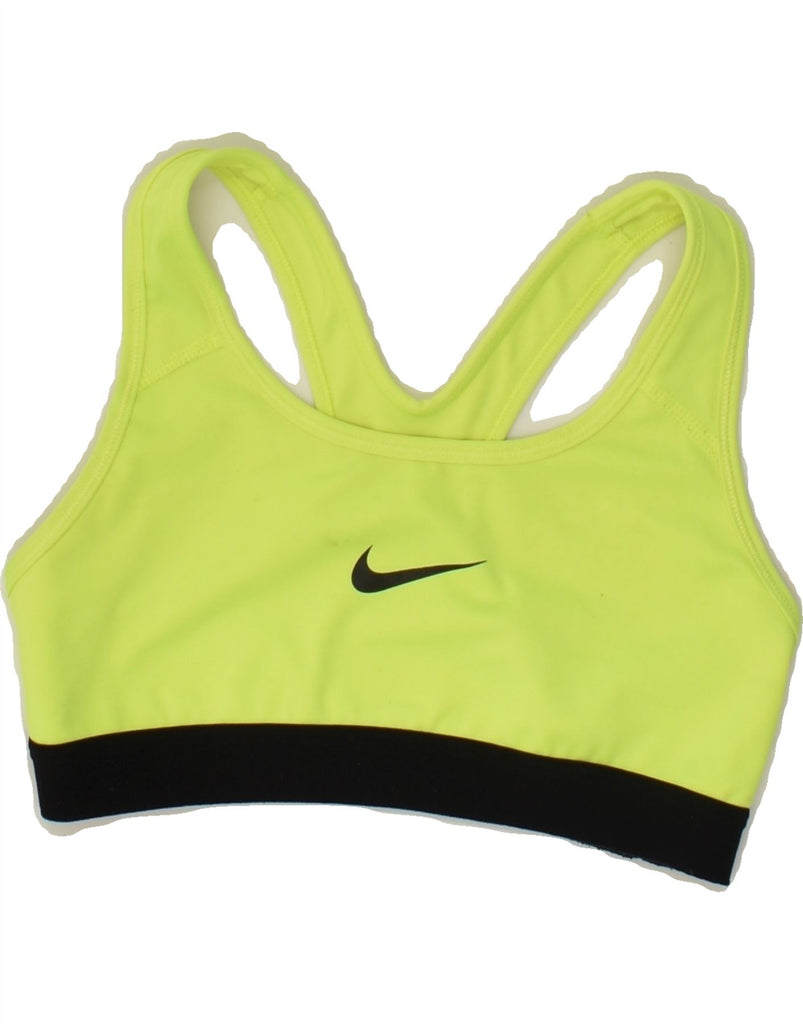 NIKE Womens Dri Fit Graphic Sport Bra Top UK 4 XS Green | Vintage Nike | Thrift | Second-Hand Nike | Used Clothing | Messina Hembry 