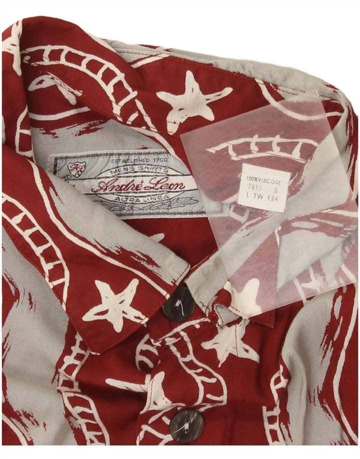 Andre Leon Mens Abstract Pattern Short Sleeve Shirt Large Burgundy Beach