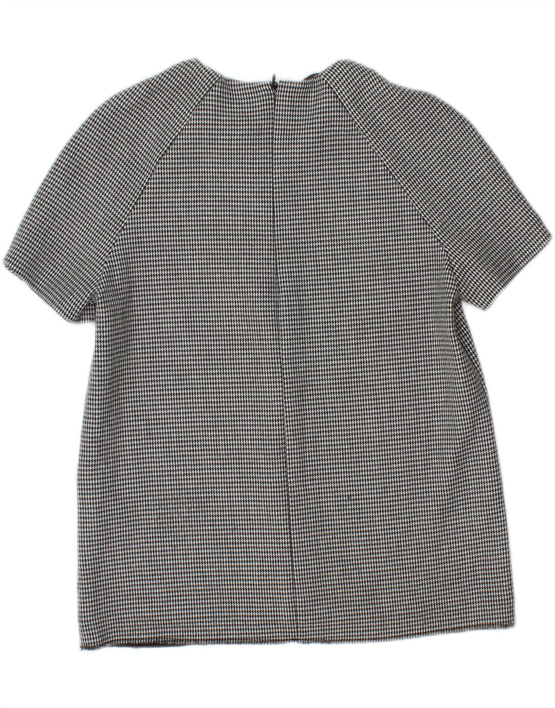 Zara Womens Short Sleeve Shirt Blouse UK 12 Medium Grey Houndstooth