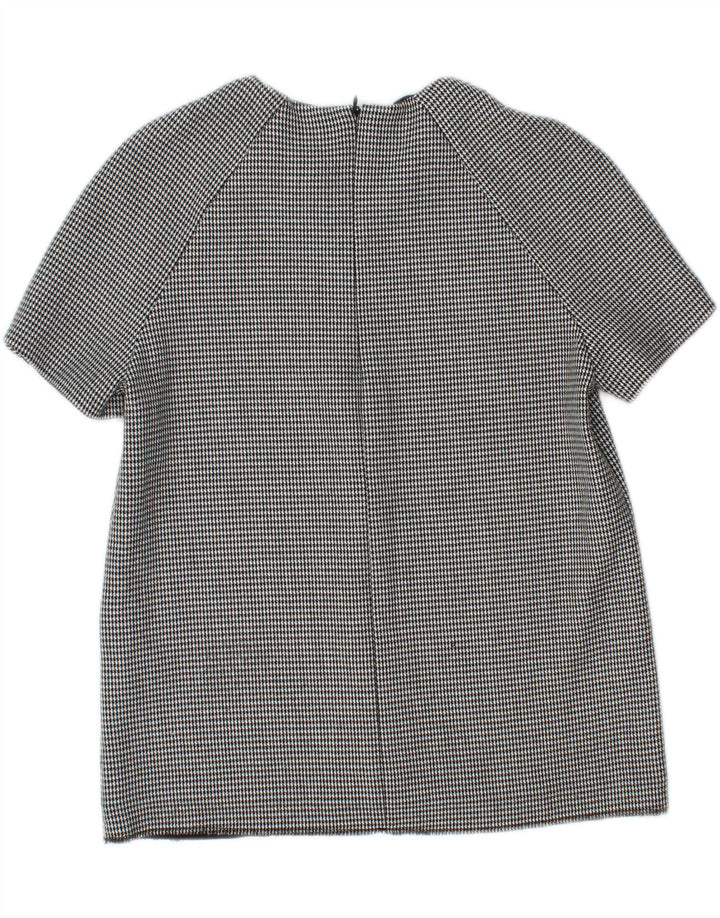 Zara Womens Short Sleeve Shirt Blouse UK 12 Medium Grey Houndstooth