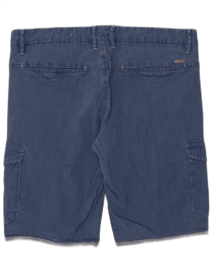 Hugo Boss Mens Cargo Shorts EU 48 Medium W34 Blue Gingham Cotton