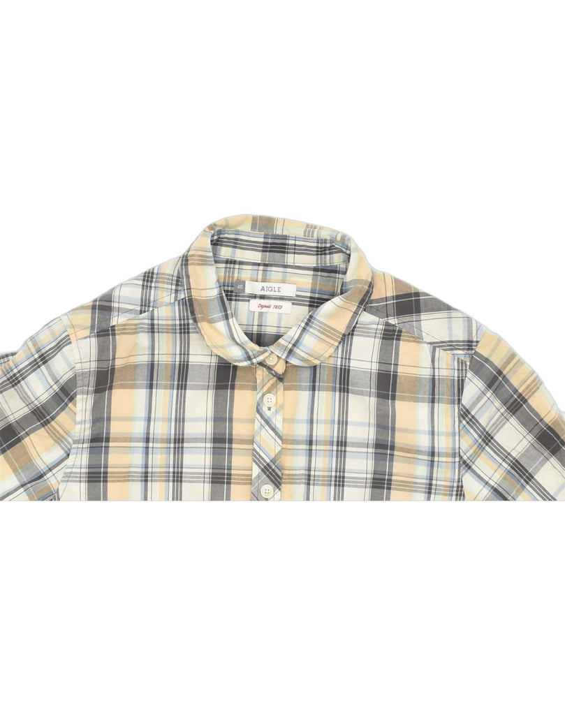 AIGLE Mens Short Sleeve Shirt Size 40 Medium Beige Plaid Cotton | Vintage | Thrift | Second-Hand | Used Clothing | Messina Hembry 