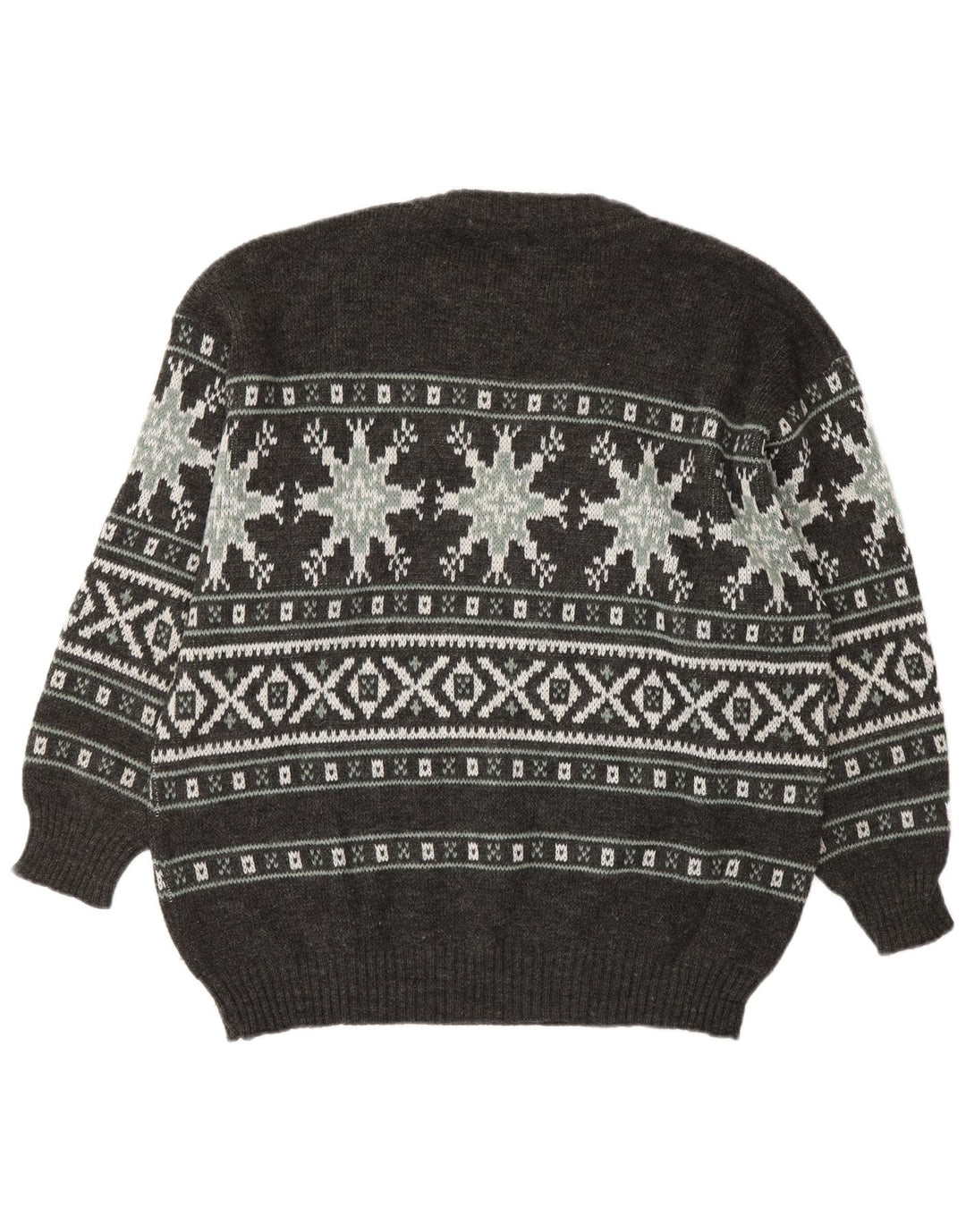 Henry Scott Mens Crew Neck Jumper Sweater Medium Grey Fair Isle Acrylic