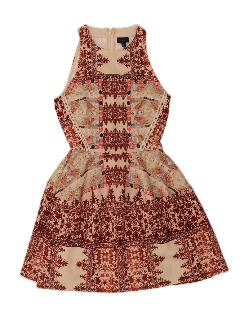 MOSSIMO Womens Abstract Pattern Sleeveless A-Line Dress UK 10 Small Brown Vintage Mossimo and Second-Hand Mossimo from Messina Hembry 