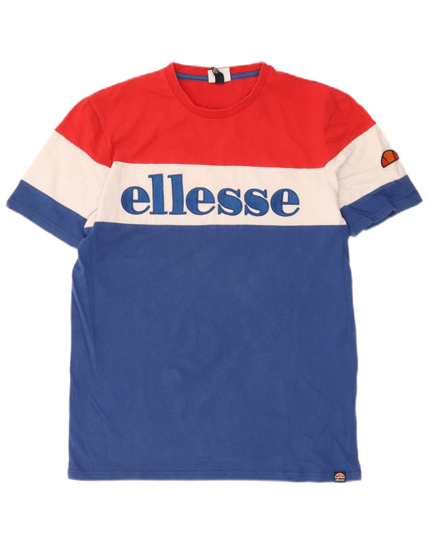 Ellesse Mens Graphic T-Shirt Top Medium Blue Colourblock Cotton