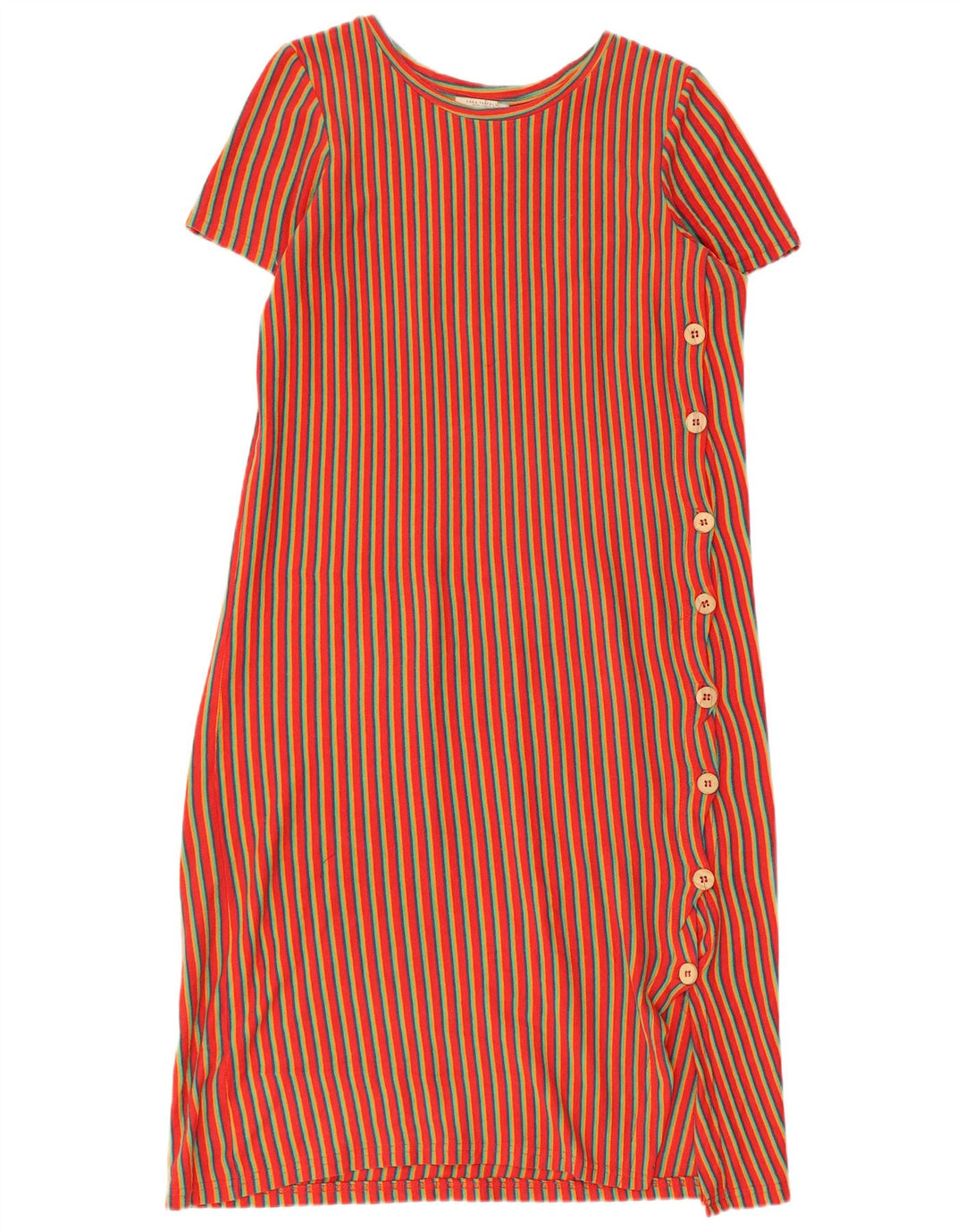 Zara Womens Trafaluc Shift Dress UK 14 Medium Red Striped Cotton
