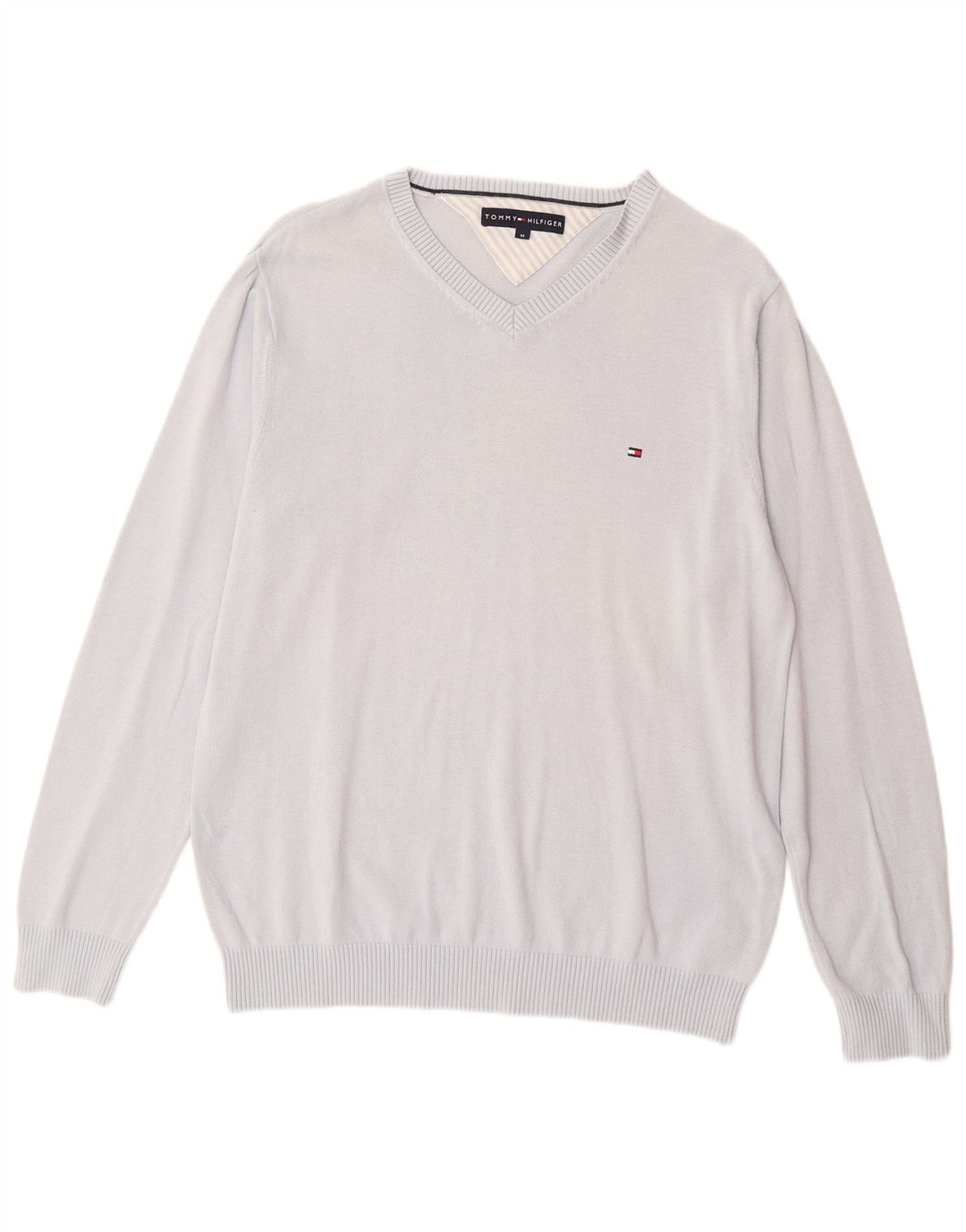 TOMMY HILFIGER Mens V-Neck Jumper Sweater Medium Blue Cotton