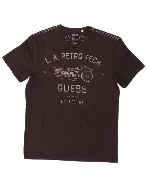 Guess Mens Regular Graphic T-Shirt Top Medium Black Cotton