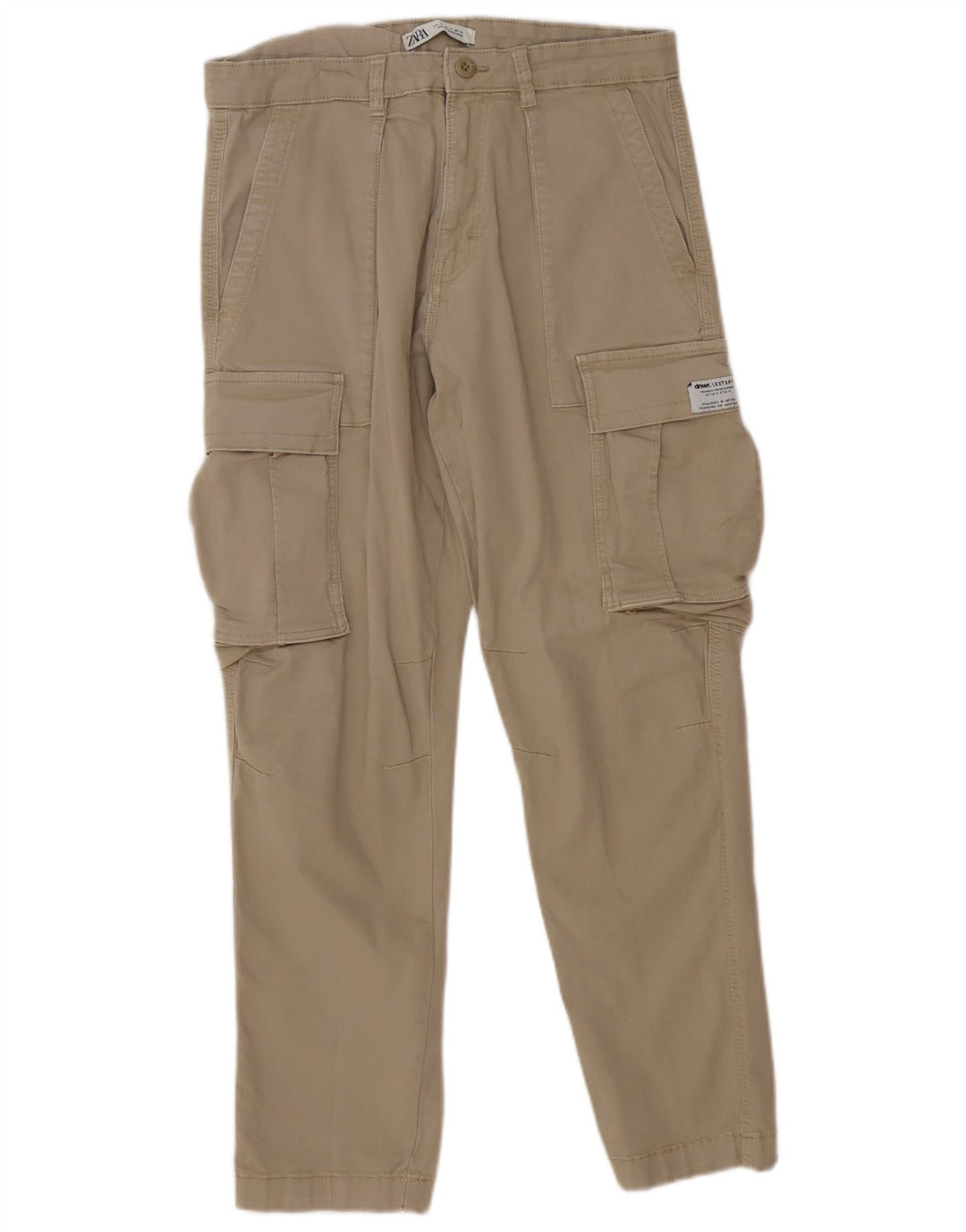 Zara Mens Straight Cargo Trousers EU 42 Large W32 L28 Beige