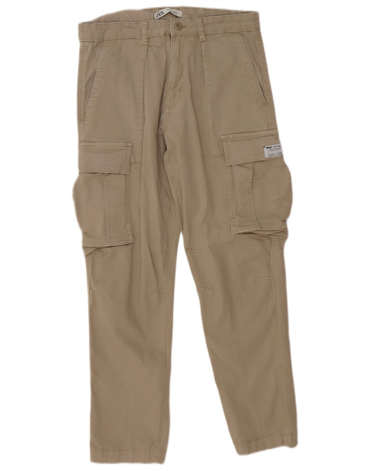 Zara Mens Straight Cargo Trousers EU 42 Large W32 L28 Beige