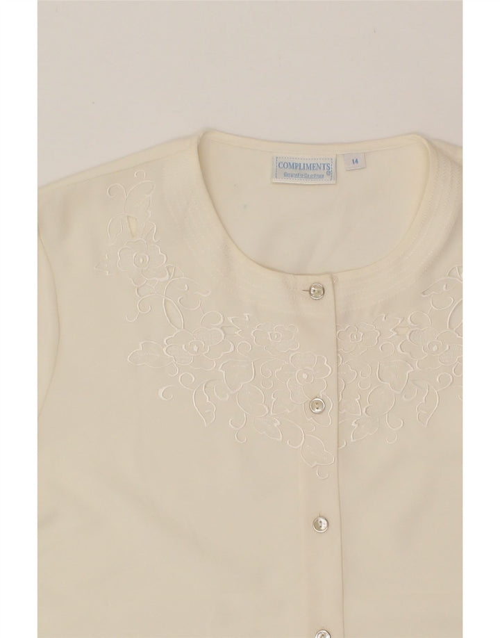 VINTAGE Womens Short Sleeve Shirt Blouse UK 14 Large  Off White Polyester Vintage Vintage and Second-Hand Vintage from Messina Hembry 