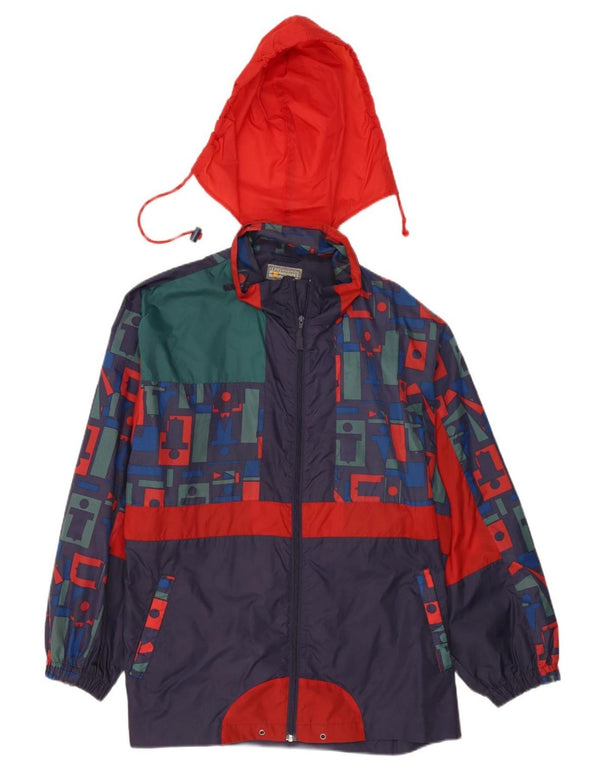 Vintage Mens Hooded Rain Jacket UK 42 XL Navy Blue Colourblock Nylon