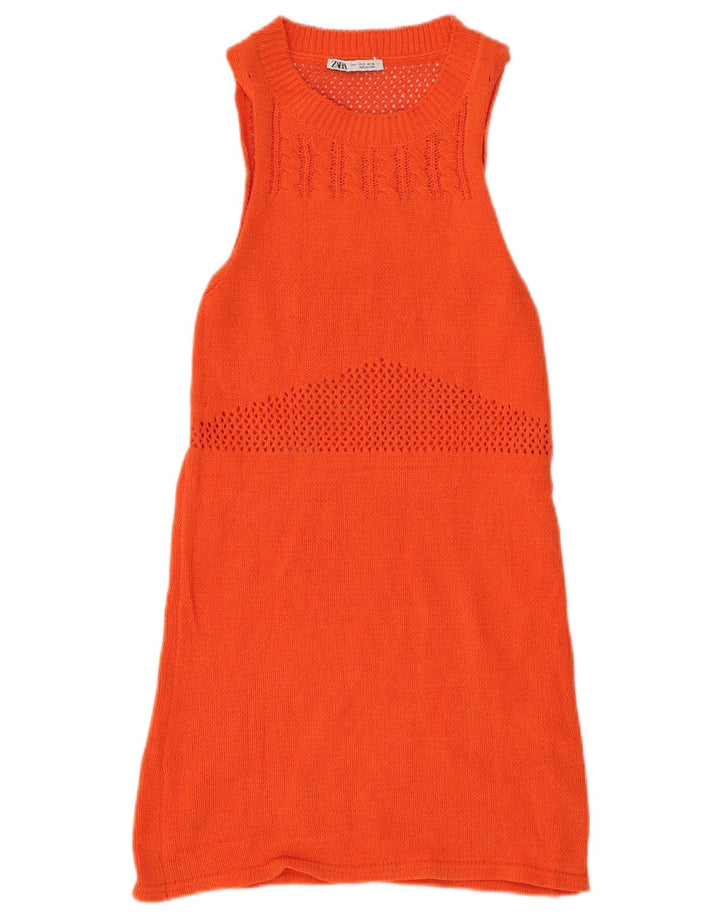 ZARA Womens Sleeveless Jumper Dress UK 8 Small Orange Polyester
