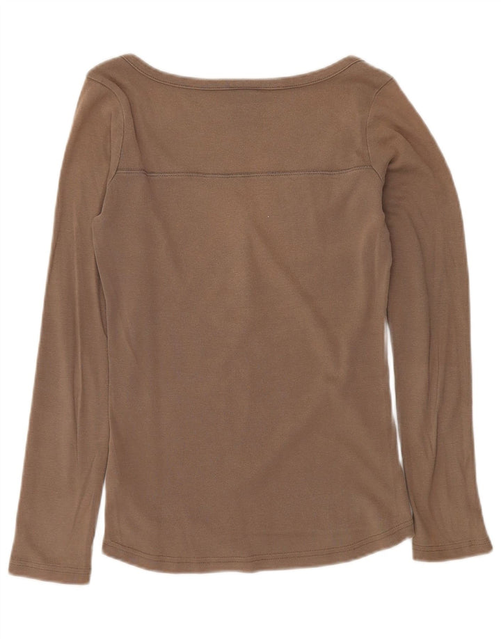 NIKE Womens Top Long Sleeve UK 8/10 Small Grey Cotton