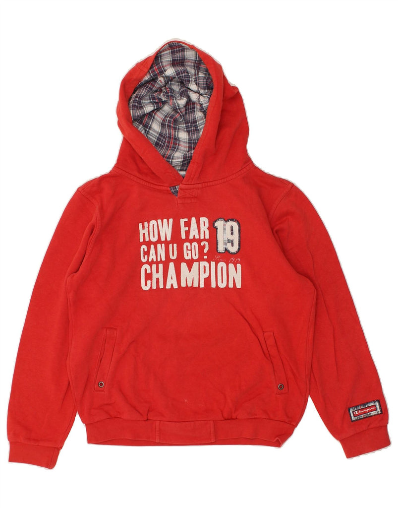 CHAMPION Boys Loose Fit Graphic Hoodie Jumper 11-12 Years Large Red Cotton | Vintage Champion | Thrift | Second-Hand Champion | Used Clothing | Messina Hembry 