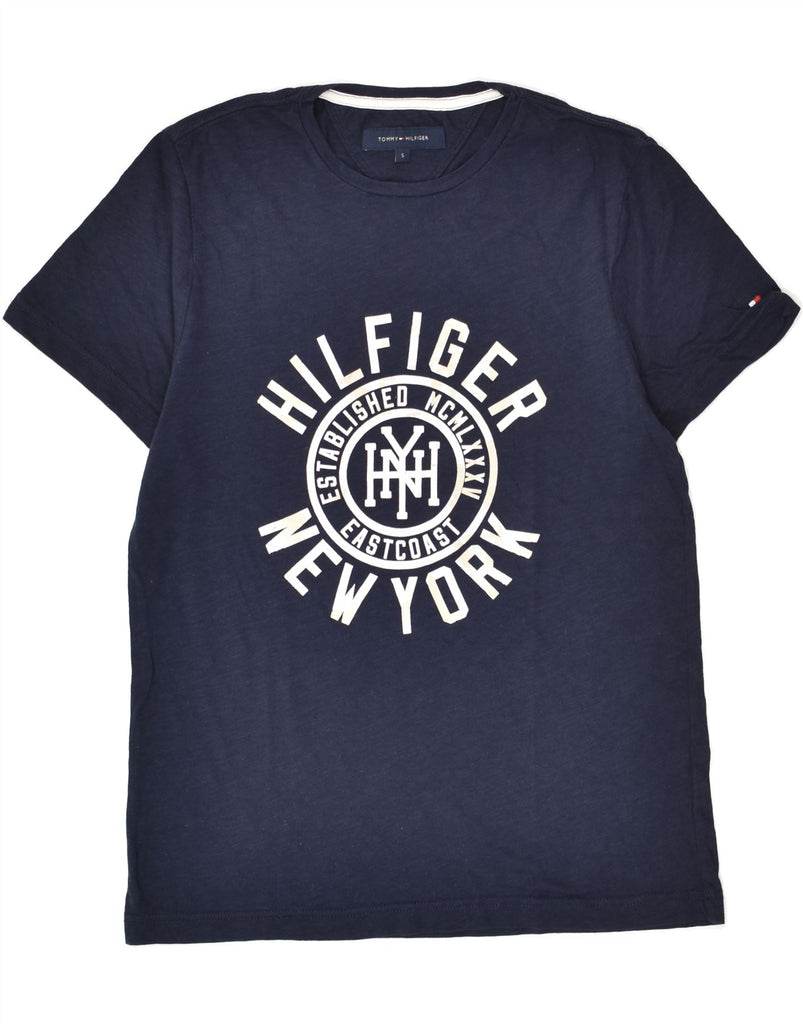 TOMMY HILFIGER Mens Graphic T-Shirt Top Small Navy Blue | Vintage Tommy Hilfiger | Thrift | Second-Hand Tommy Hilfiger | Used Clothing | Messina Hembry 