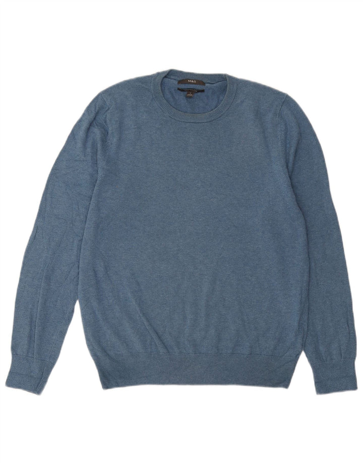 Marks & Spencer Mens Crew Neck Jumper Sweater Medium Blue Cotton