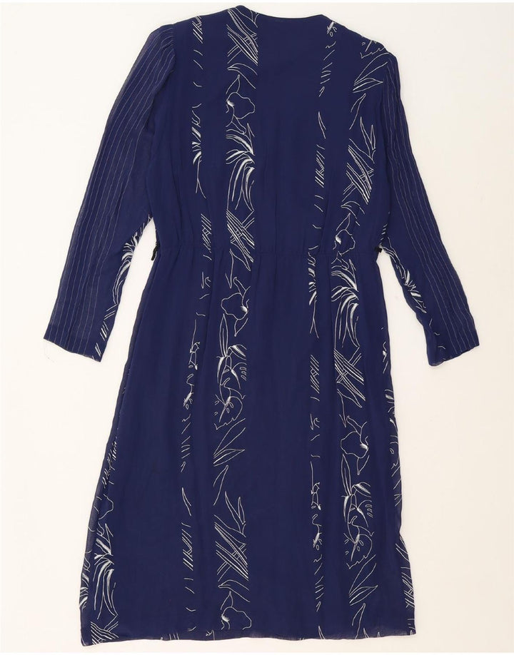 VINTAGE Womens Long Sleeve A-Line Dress IT 43 Medium Navy Blue Striped Vintage Vintage and Second-Hand Vintage from Messina Hembry 