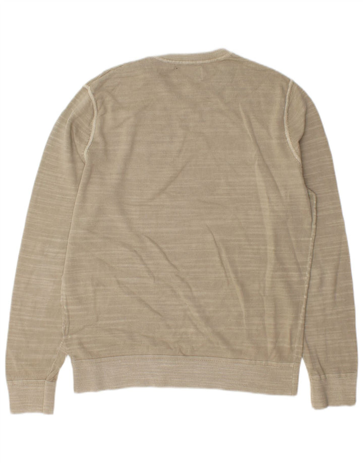 Superdry Mens Sweatshirt Jumper Large Beige Striped Cotton