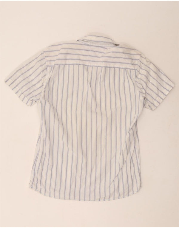 Tommy Hilfiger Mens Short Sleeve Slim Fit Shirt Large White Striped Cotton